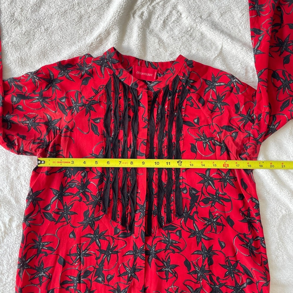 Zadig & Voltaire Silk Floral Chai Print Long Sleeve Blouse‎ Red Size Medium - Picture 10 of 14